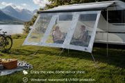Motorhome &amp; Caravan Panorama Privacy Wall Waterproof Awning Front Wall with 3 Panoramic Windows, UV50+ Weather Protection