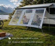 Motorhome & Caravan Panorama Privacy Wall Waterproof Awning Front Wall with 3 Panoramic Windows, UV50+ Weather Protection