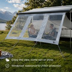 Motorhome & Caravan Panorama Privacy Wall Waterproof Awning Front Wall with 3 Panoramic Windows, UV50+ Weather Protection
