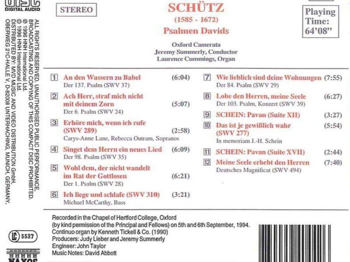 Schutz. Psalmen Davids. CD. Free Postage!