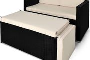 _Polyrattan two-seater sofa incl. Ottoman with storage space sun lounger rattan lounge