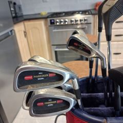 golf clubs and bag