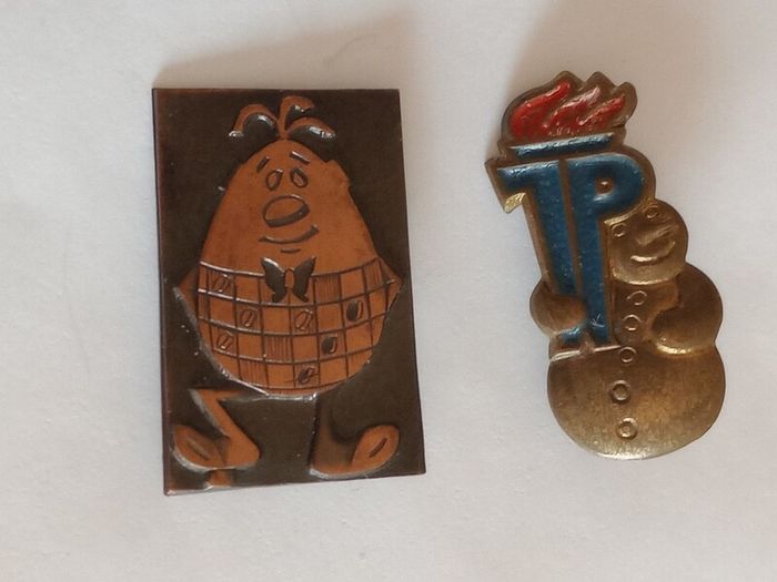 Vintage Metal Advertising Pins x 2