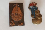 Vintage Metal Advertising Pins x 2