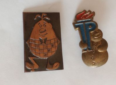 Vintage Metal Advertising Pins x 2