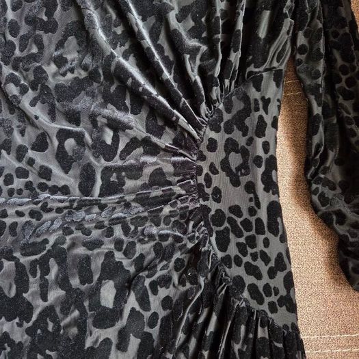 Marks and Spencer Black Leopard Velour-feel Midi Dress, Size 10