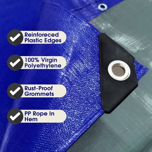 FREE EXPRESS SHIPPING ty Tarp Waterproof Furniture Caravan Cover Sheet Reinforced Eyelets Premium Quality - TRUSTED BRITISH BRAND (BLUE/SILVER 100GSM, 1.5 x 2 m