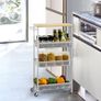 4-Tier Slim Storage Cart, Kitchen Storage Wagon, Rolling Kitchen Shelving Unit on Wheels Mobile Slit Cart with Wooden Tabletop for Bathroom, Laundry Narrow Places Image 4