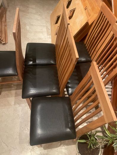 6 x Beautiful Leather & Wooden Kitchen Dining Chairs - Can Deliver