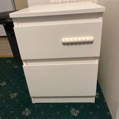 White Bedside Table with 2 Drawers - Good Condition
