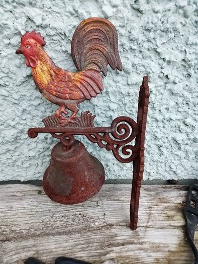 Charming rustic cast-iron rooster wall bell
