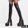 Lamoda black chunky over the knee boots with chains Image 5