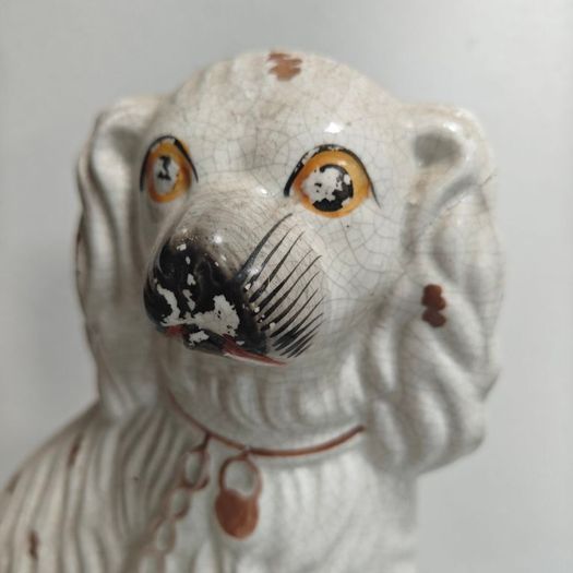 Vintage pair of Staffordshire pottery mantel dogs