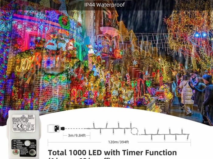 Christmas Lights Outdoor Decorations, Extra Long 120m 1000LED Mains Powered Fairy Lights, Outside Waterproof Plug in String Lights for Xmas Festival Party Holiday Wedding Decor (MULTIPLE COLOURS)