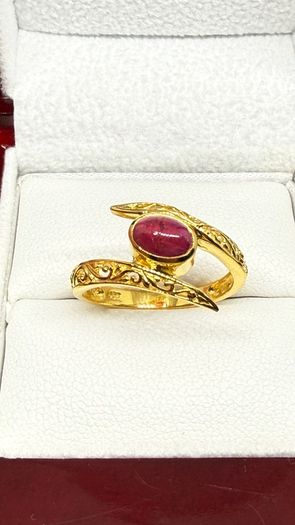 African Ruby Gold Plated Bypass Ring