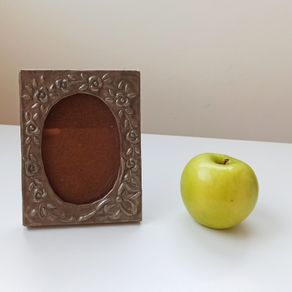 Vintage lead photo frame with flowers relief glazed size  14.5 x 11.5cm