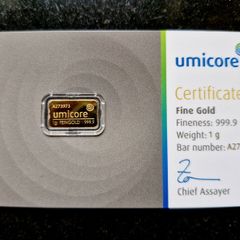 Gold Bar 1 Gram .999 Umicore In Assay Cert