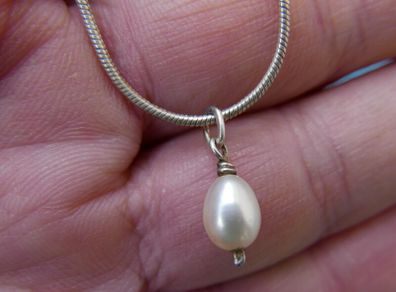 Pearl Drop bridal Necklace Sterling Silver 925 teardrop pearl necklace Real Pearl pendant simple pearl 1,7g L-8"