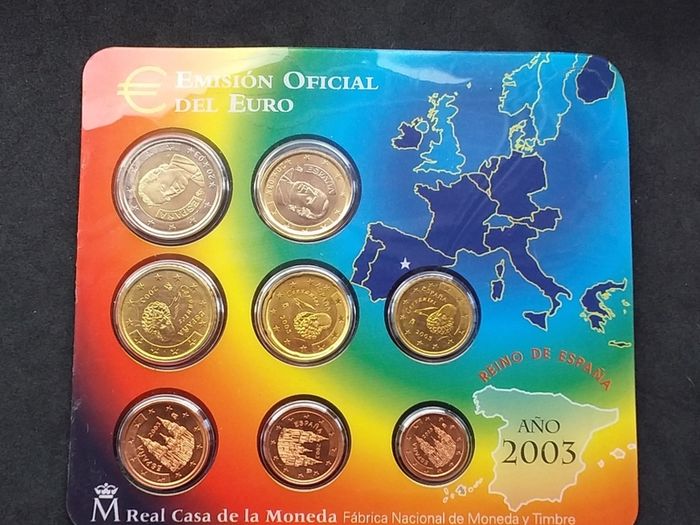 Spanish Official Brilliant Uncirculated (BU) 2003 Euro Coin Set