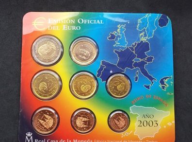 Spanish Official Brilliant Uncirculated (BU) 2003 Euro Coin Set