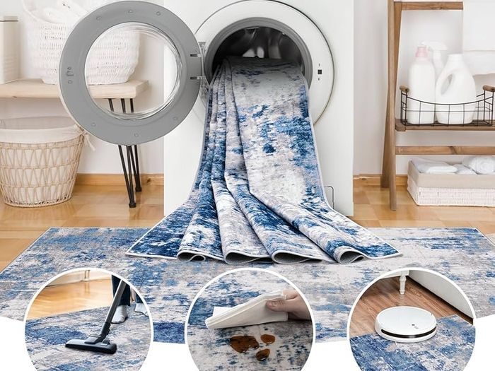 Washable Rugs Living Room 150x210 cm Modern Abstract Rug with Soft Low Pile Vacuum Friendly Non Slip Backing Minimalist Carpet