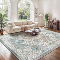 Large Washable Rugs for Living Room 200x290cm, Extra Large Area Rug, Vintage Boho Rugs, Low Pile, Non-Shedding, XXL Carpet, Traditional Oriental Design, Dining Room, Home Office, Bedroom