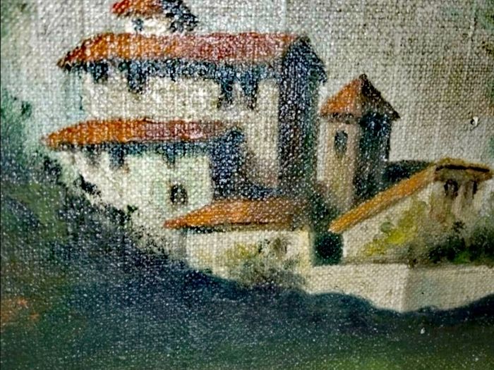 Large antique oil painting on canvas