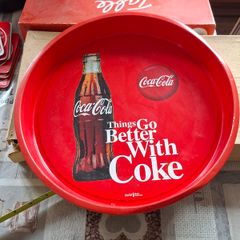 Vintage-style Red Metal Coca-Cola Serving Tray featuring the classic "Things Go Better With Coke" advertising slogan and a contour bottle graphic