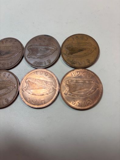 6 Irish one pence coins