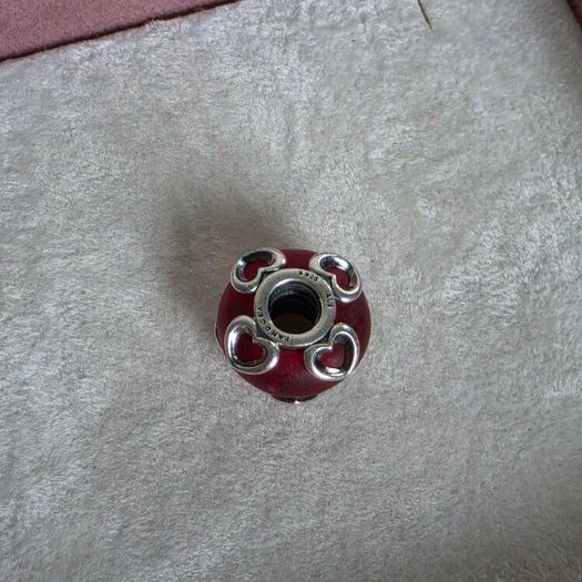 Pandora frosted red murano glass/hearts charm,very good condition hallmarked