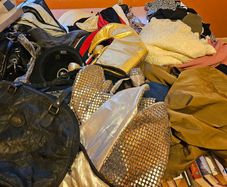 Large Job Lot of Ladies and Mens Clothes Shoes Hats Bags Handbags