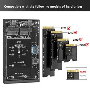 Dual Bay M.2 NVMe SSD Enclosure USB 3.2 Gen2 10Gbps Type-C