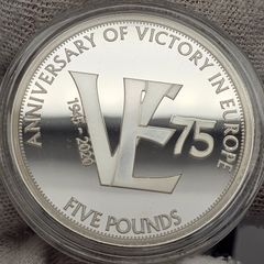 Tristan da Cunha 2020 Silver Proof 5 Pounds The 75th Anniversary of VE Day in Original Holder with COA