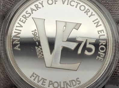 Tristan da Cunha 2020 Silver Proof 5 Pounds The 75th Anniversary of VE Day in Original Holder with COA