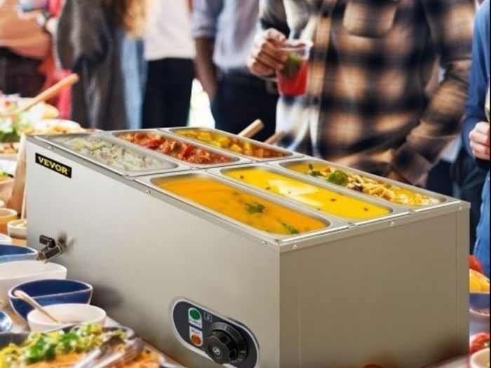 NEW 6 Pan Commercial Food Warmer Electric Steam Table 1200W Professional Countertop for Restaurant 220v