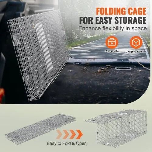 Live Animal Cage Trap 106.7 x 40.6 x 45.7 cm Humane Cat Trap Cats Squirrels Mouse