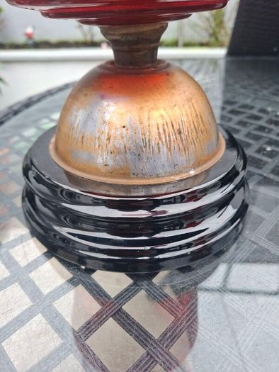 Beautiful Antique Victorian British made Cranberry Oil Lamp