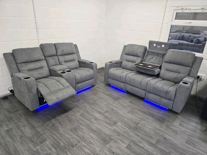 3+2 Titan Plus Grey Fabric Recliner Sofa Set