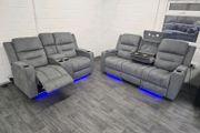 3+2 Titan Plus Grey Fabric Recliner Sofa Set