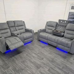 3+2 Titan Plus Grey Fabric Recliner Sofa Set
