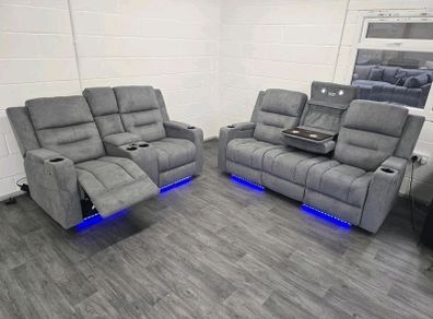 3+2 Titan Plus Grey Fabric Recliner Sofa Set
