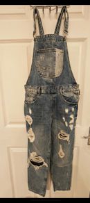 Zara Distressed Denim Dungarees / Overalls, Size XS