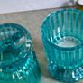 Double Sided Blue Ribbed Candlestick/Tealight Holders- Set of 2. Image 7