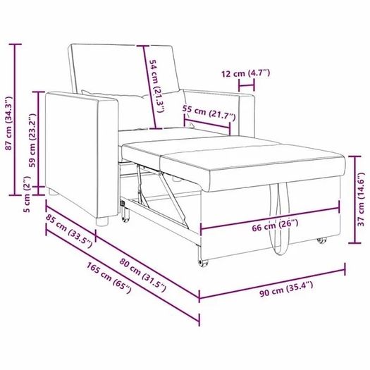 Single Sofa Bed Reclining Cloud grey 90 x 165 x 87 cm Fabric