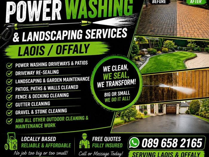Power Washing & Landscaping Services | Laois & Offaly | Fully Insured | Free Quotes