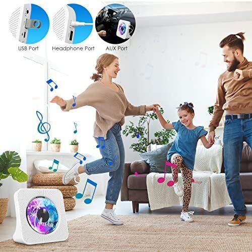 Portable CD Player with Bluetooth, Gueray Desktop CD Players for Home, Bulit-in Double HiFi Speakers, AUX&Headphone Jack, FM Radio Boombox with Remote Control, USB Port,LCD Display (White)