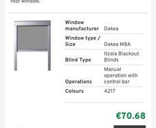M8a roof window blackout blind grey x 2