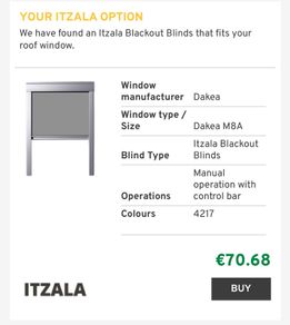 M8a roof window blackout blind grey x 2