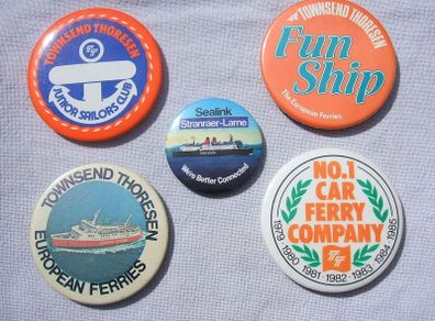 CAR FERRY button badges x 5 different types (1980's)