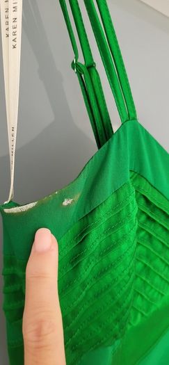 KAREN MILLEN Kelly green 100% Silk ruffle hem midi Sz 8UK - Rrp 209 (New)